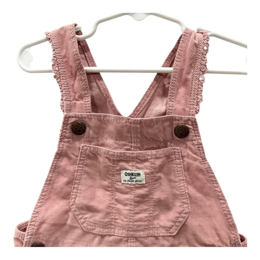 OshKosh Bgosh Girls Pink Corduroy Overalls Eyelet Lace Trim Size 3T Cotton